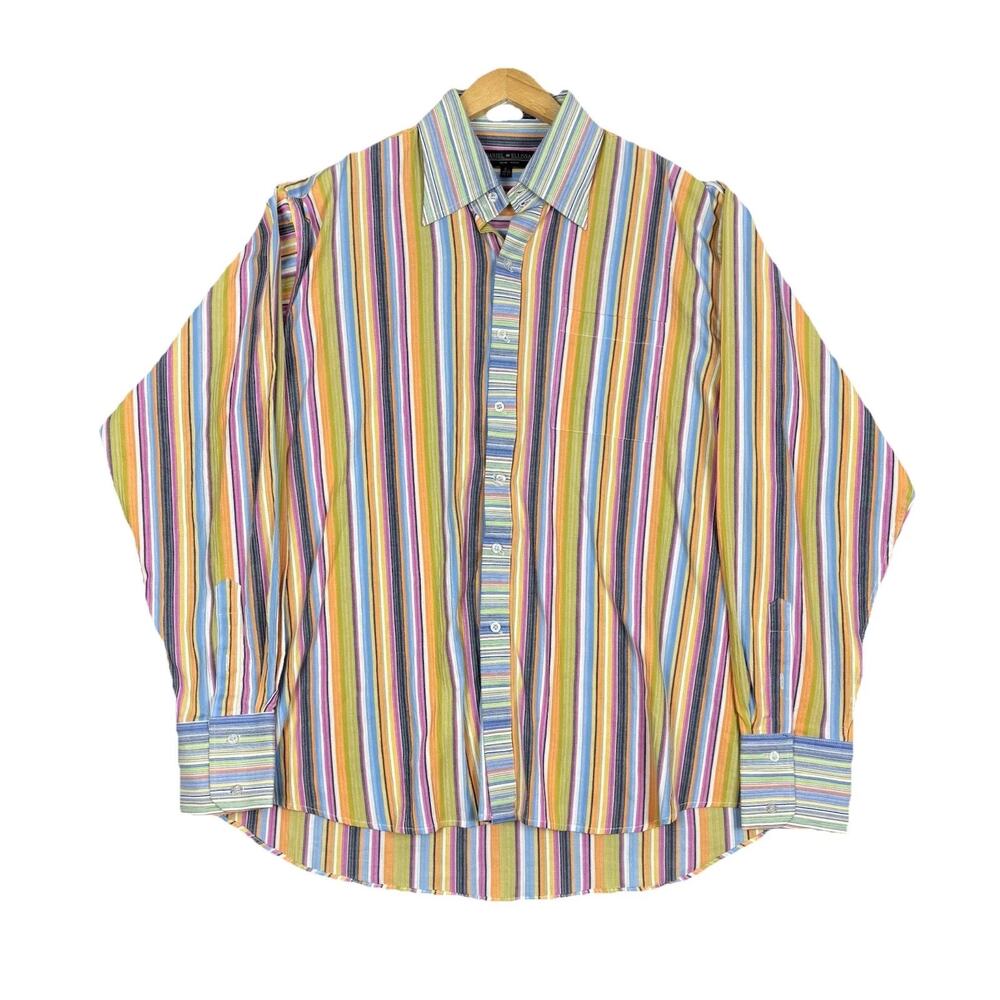 Daniel Ellissa Mens Fashion Dress Shirt 2XL 18.5 Multicolor Long Sleeve Colorful